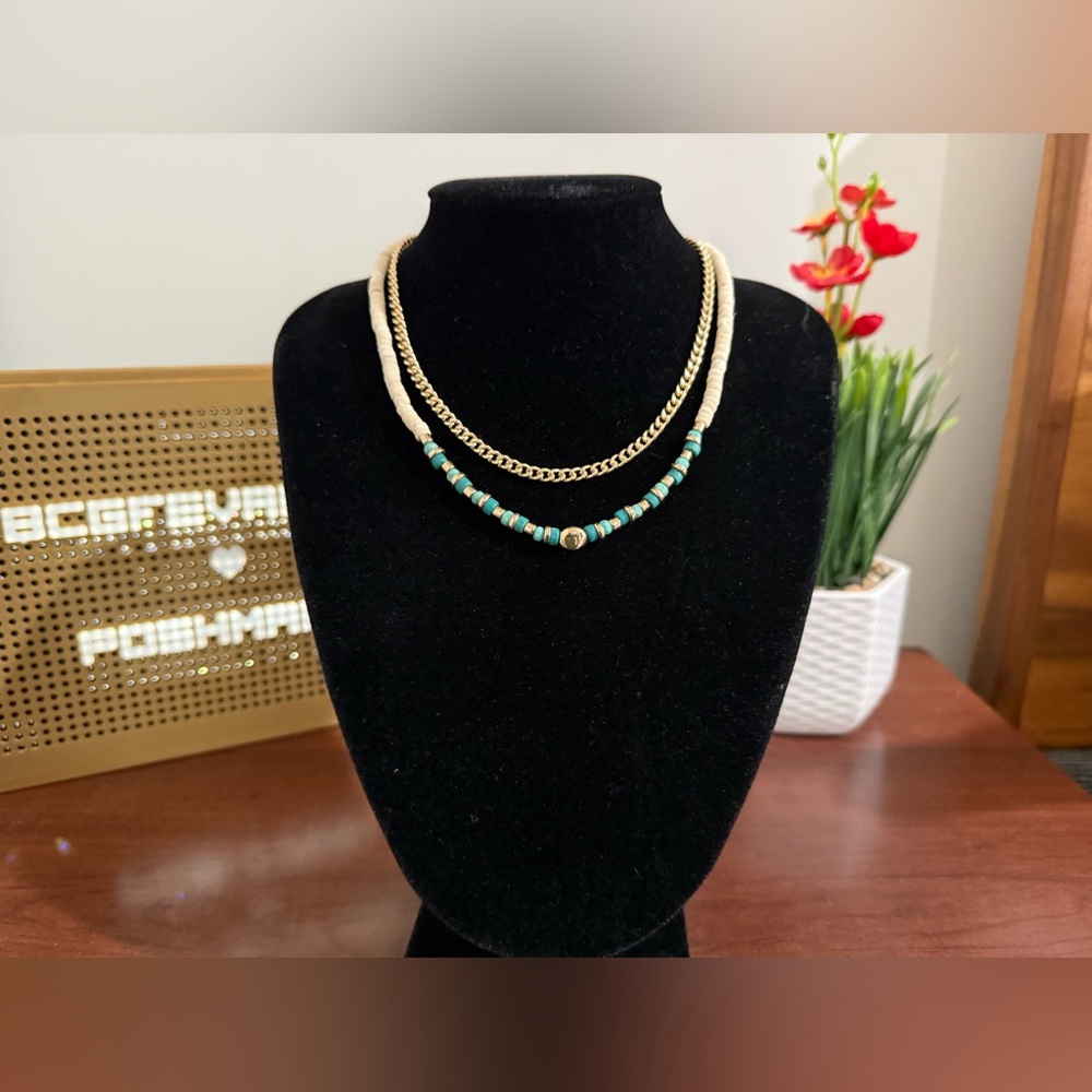 New A New Day Chain and Bead layered double necklace